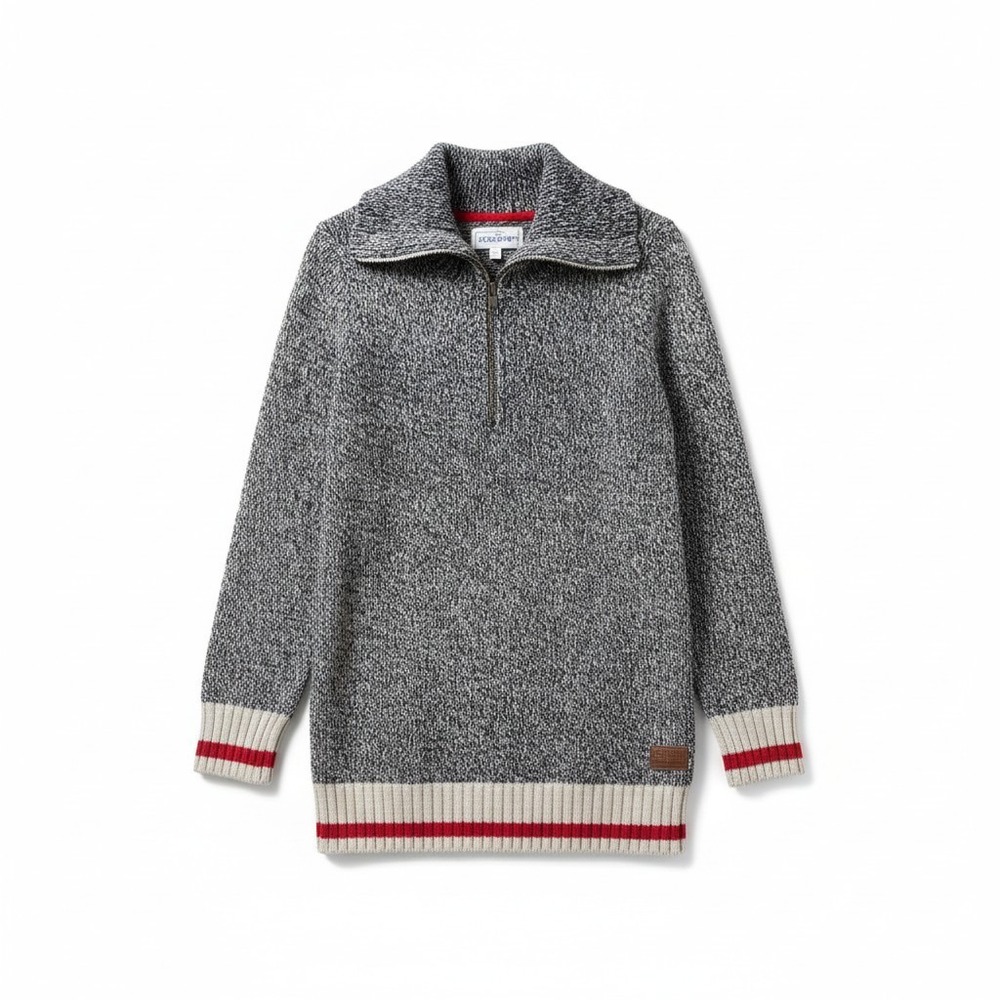 Roots Cabin Sweater XS Grey Quarter Zip Marled Knit Striped Trim Gorpcore